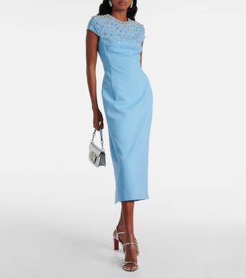 Robe midi en laine mélangée à cristaux | Oscar de la Renta