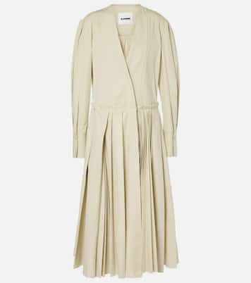 Pleated cotton poplin midi dress | Jil Sander
