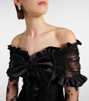 Abito lungo in pizzo con scollo bardot | Alessandra Rich