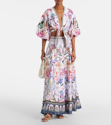 Crystal-embellished linen maxi skirt | Camilla