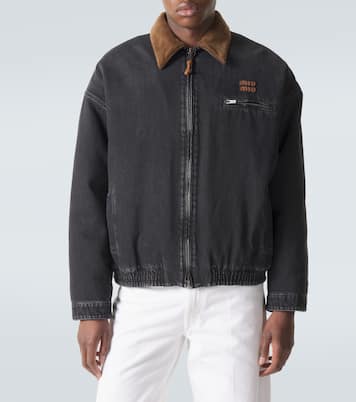 Corduroy-trimmed denim blouson jacket | Miu Miu