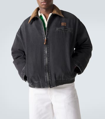 Corduroy-trimmed denim blouson jacket | Miu Miu