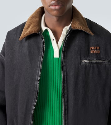 Corduroy-trimmed denim blouson jacket | Miu Miu
