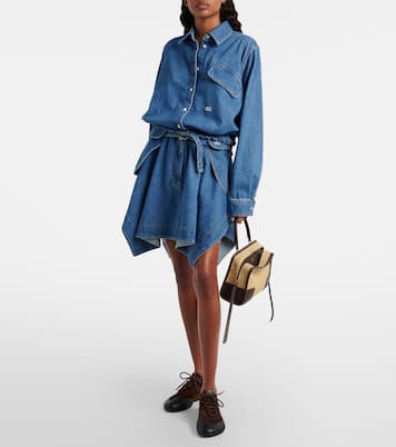 Minigonna Double L in denim con cintura | Loewe