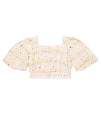 Printed puff-sleeve cotton crop top | Fendi Kids