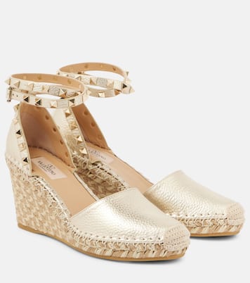 Rockstud metallic leather espadrille wedges | Valentino Garavani