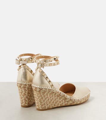 Rockstud metallic leather espadrille wedges | Valentino Garavani