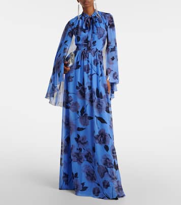 Tie-neck floral silk voile gown | Erdem