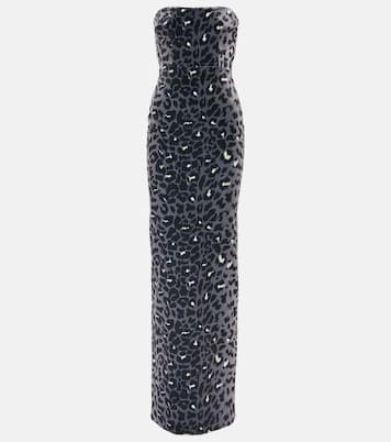 Leopard-print strapless velvet gown | Alex Perry