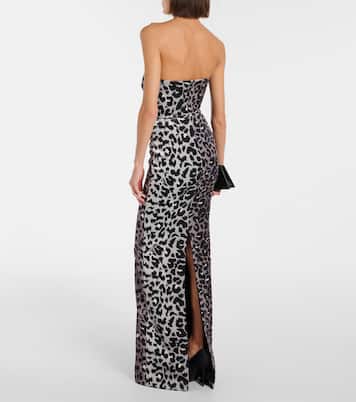 Leopard-print strapless velvet gown | Alex Perry