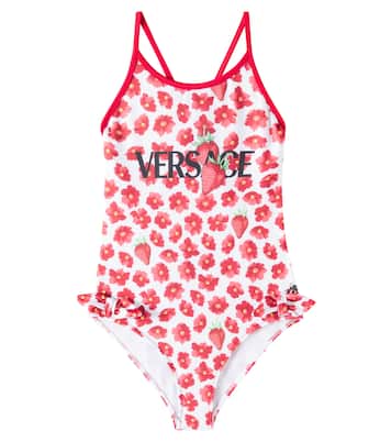 Strawberry Garden bow-detail floral swimsuit | Versace Kids