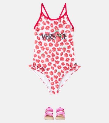 Strawberry Garden bow-detail floral swimsuit | Versace Kids