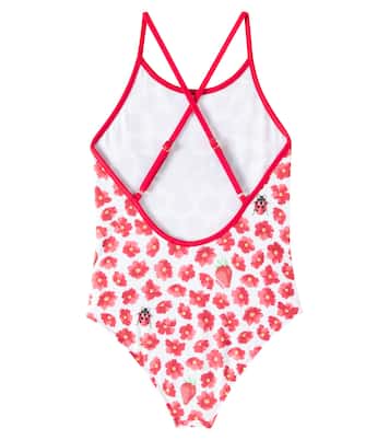 Strawberry Garden bow-detail floral swimsuit | Versace Kids