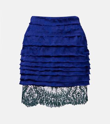 Layered lace-trimmed jacquard miniskirt | Saint Laurent