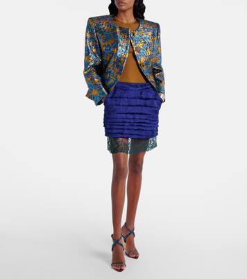 Layered lace-trimmed jacquard miniskirt | Saint Laurent