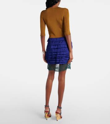 Layered lace-trimmed jacquard miniskirt | Saint Laurent
