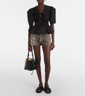 Leopard-print denim shorts | Ganni