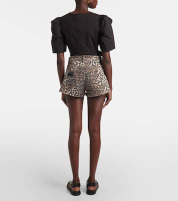 Leopard-print denim shorts | Ganni