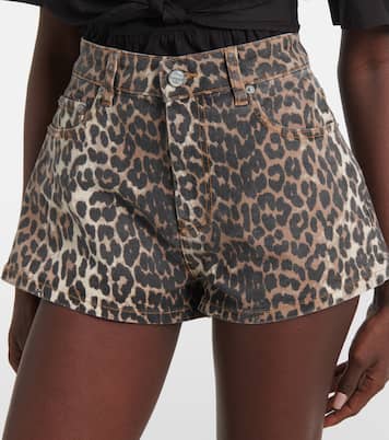 Leopard-print denim shorts | Ganni