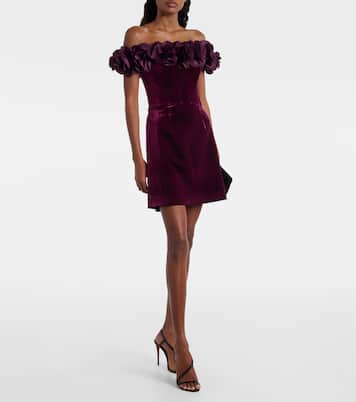 Vestido corto de terciopelo con aplique floral | Rebecca Vallance