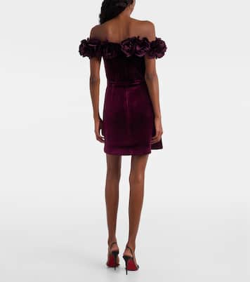 Vestido corto de terciopelo con aplique floral | Rebecca Vallance