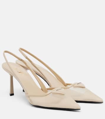 Leather-trimmed mesh slingback pumps | Prada