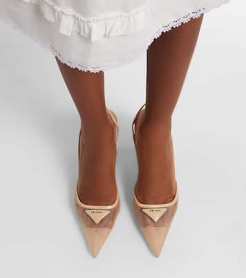 Leather-trimmed mesh slingback pumps | Prada