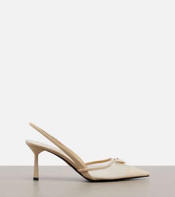 Leather-trimmed mesh slingback pumps | Prada