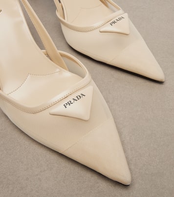 Leather-trimmed mesh slingback pumps | Prada