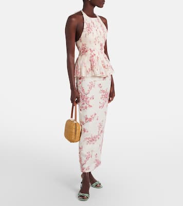 Caña floral pleated linen top | Agua by Agua Bendita