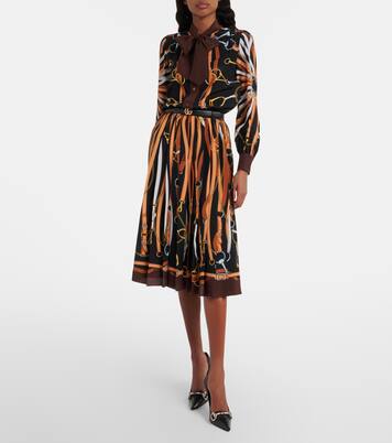 Printed tie-neck silk shirt dress | Gucci