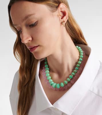 Beaded necklace with chrysoprases, topaz, and diamonds | Ileana Makri