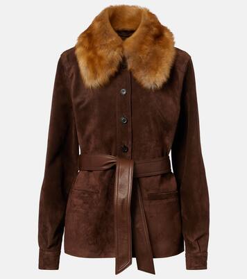 Belted shearling-trimmed suede jacket | Saint Laurent