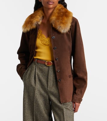 Belted shearling-trimmed suede jacket | Saint Laurent