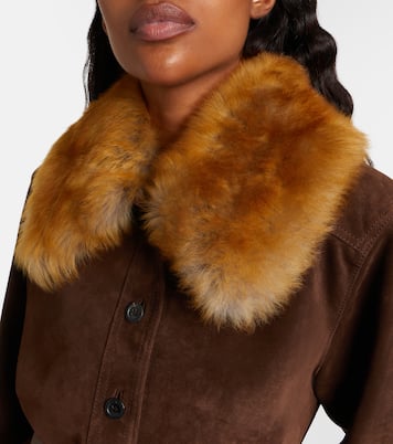 Belted shearling-trimmed suede jacket | Saint Laurent