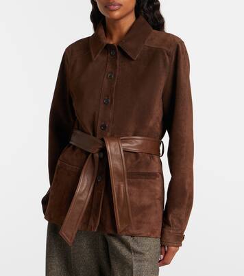 Belted shearling-trimmed suede jacket | Saint Laurent