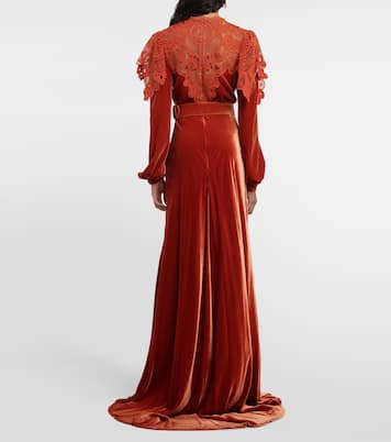 Robe longue en velours de soie mélangée | Costarellos