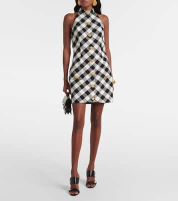 فستان قصير تويد من القطن المخلوط بياقة ستايل هالتر | Balmain