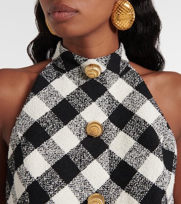 فستان قصير تويد من القطن المخلوط بياقة ستايل هالتر | Balmain