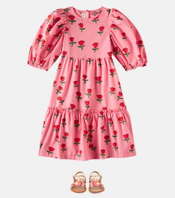 Roses puff-sleeve cotton dress | Mini Rodini