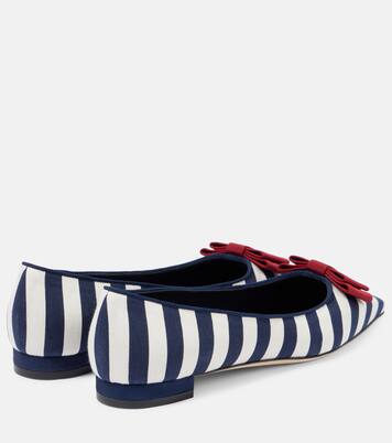 Reador bow-detail striped ballet flats | Manolo Blahnik