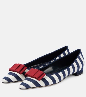 Reador bow-detail striped ballet flats | Manolo Blahnik