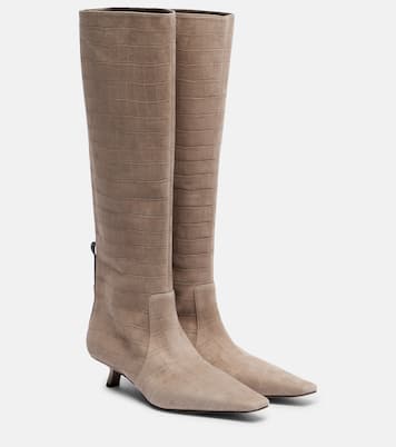 Monili croc-effect suede knee-high boots | Brunello Cucinelli