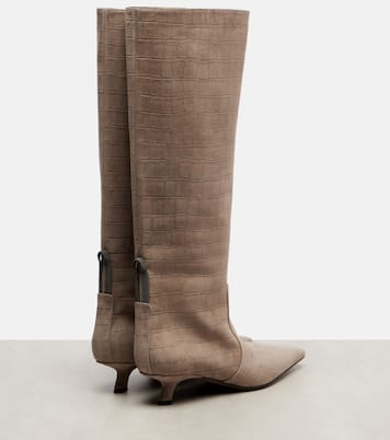 Monili croc-effect suede knee-high boots | Brunello Cucinelli