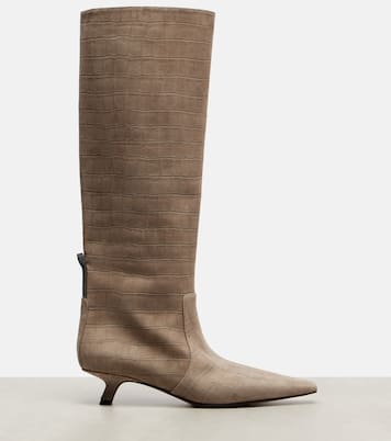 Monili croc-effect suede knee-high boots | Brunello Cucinelli