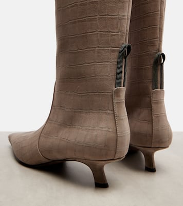 Monili croc-effect suede knee-high boots | Brunello Cucinelli