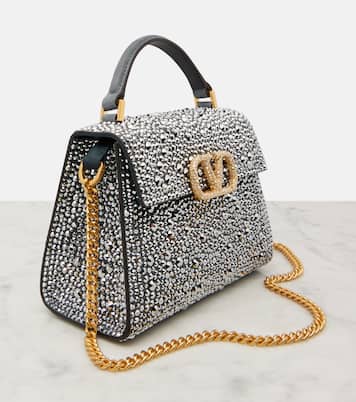 Tote Bag VSling Small aus Veloursleder mit Kristallen | Valentino Garavani