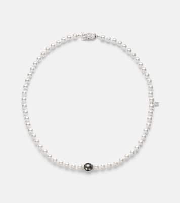 18kt white gold necklace with pearls and diamonds | Mikimoto