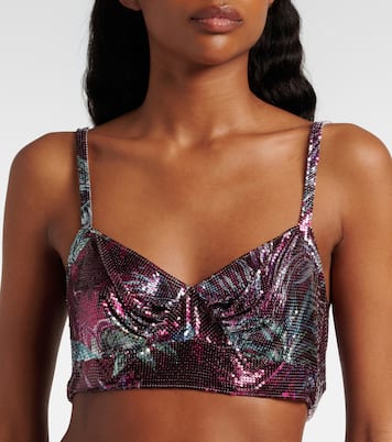 Crop top de de malla metálica floral | Rabanne