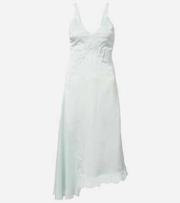 Asymmetric lace-trimmed jacquard slip dress | Victoria Beckham